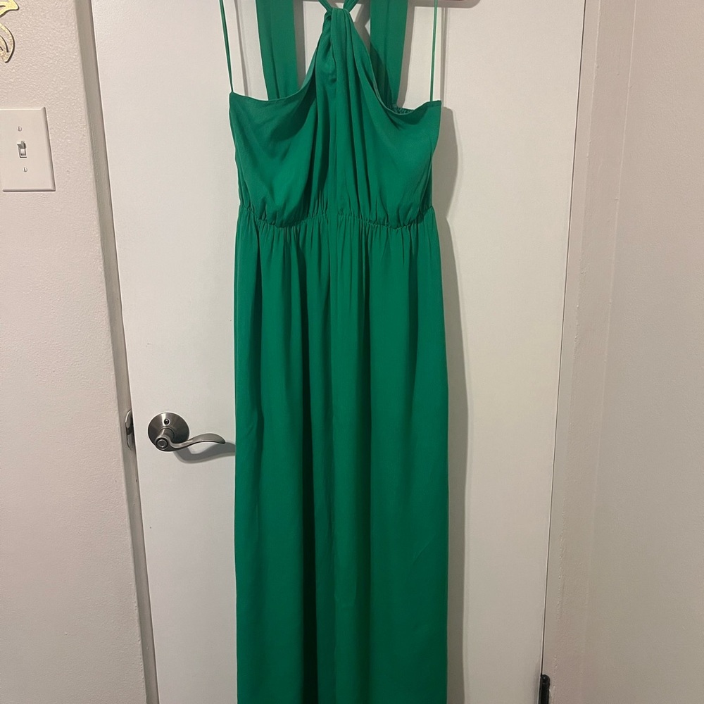 Vestique Green Halter Maxi Dress NWT Keyhole Tie Back Wedding Guest Size L